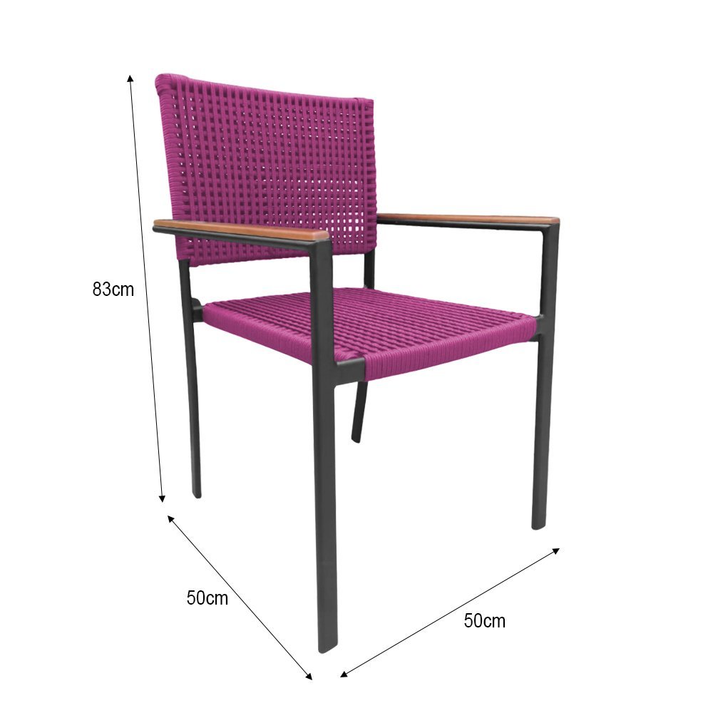 Kit 4 Cadeiras Piracicaba Corda Náutica Braço com Detalhe em Madeira Base Alumínio Preto/rosa - 3