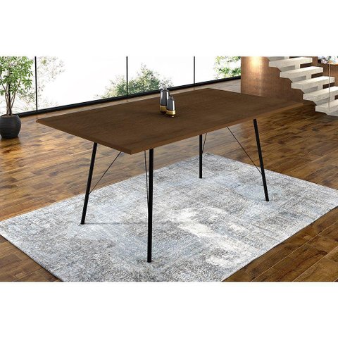 Mesa Sala de Jantar Paraty Preto 140x80cm Tampo Amêndoa - Cor: Preto