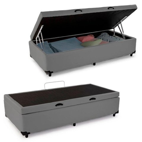Cama Box Baú Solteiro Sintético Sereneprime Cinza 88x188x44