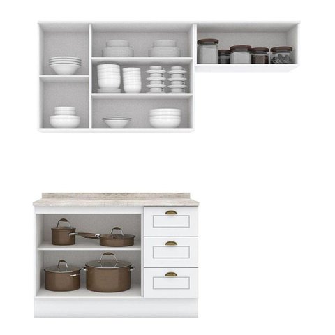 Cozinha Modulada Americana 3 Peças Branco Hp com Tampo Calcare - Henn