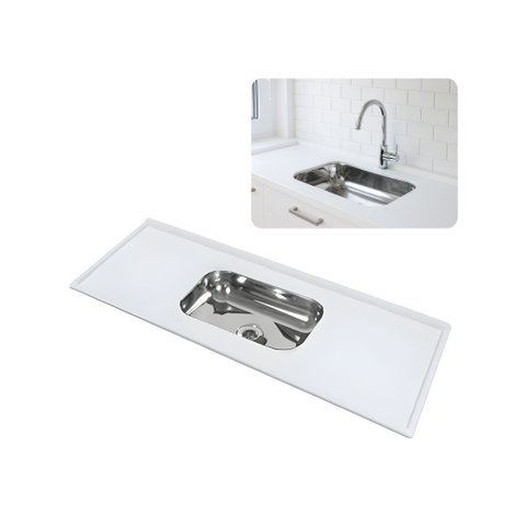 Pia de Cozinha Mármore Sintético 150cm com Cuba Inox N2:Branco