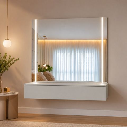 Camarim Suspenso Espelho com LED MDF Lucence- Belaris Móveis:Off White