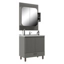 Ver imagem 1 de Conjunto de Banheiro Gabinete com Pia e Espelheira 4 Portas Ripado 80cm Multimóveis CR10174 Cimento