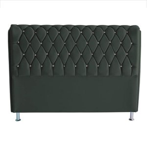 Cabeceira de Cama Box Londres King 195cm Suede Botão de Strass Grafite