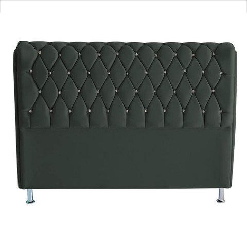 Cabeceira de Cama Box Londres King 195cm Suede Botão de Strass Grafite