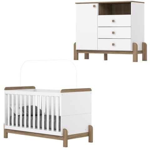 Berco Mini Cama e Comoda 1 Porta e 3 Gavetas Ternura Branco Jequitiba Hp Henn