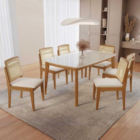 Conjunto Mesa Madeira Condessa 160x90 6 Cadeiras Marquesa