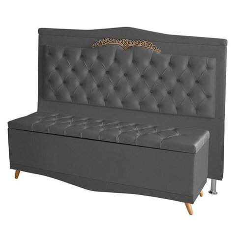Kit de Cabeceira de Cama Box e Calçadeira Baú Barcelona Casal 140 Cm Retro Capitonê Suede Grafite