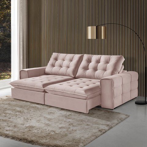 Sofá Retrátil e Reclinável Galliano 1,80m Veludo Rose - Fortbello Estofados