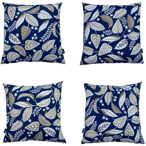 Kit 4 Capa de Almofada Belize Folhas Bege Fundo Azul Impermeável 45CMX45CM