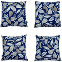 Ver imagem 1 de Kit 4 Capa de Almofada Belize Folhas Bege Fundo Azul Impermeável 45CMX45CM