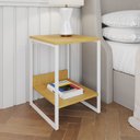 Ver imagem 1 de Mesa Cabeceira Industrial Lateral de Cama Canela Tókio Base Ferro Branco