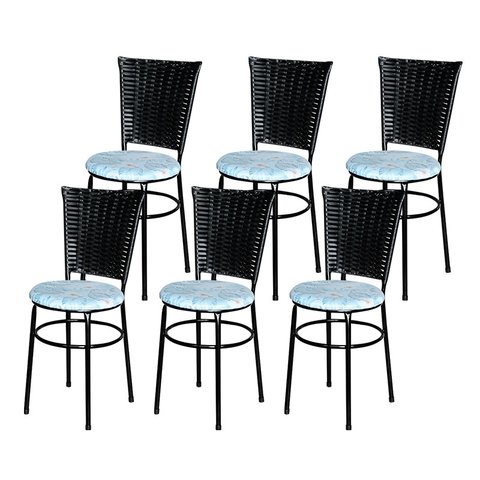 6 Cadeiras para Mesa Preta Hawai Preto Assento Floral:floral Gelo