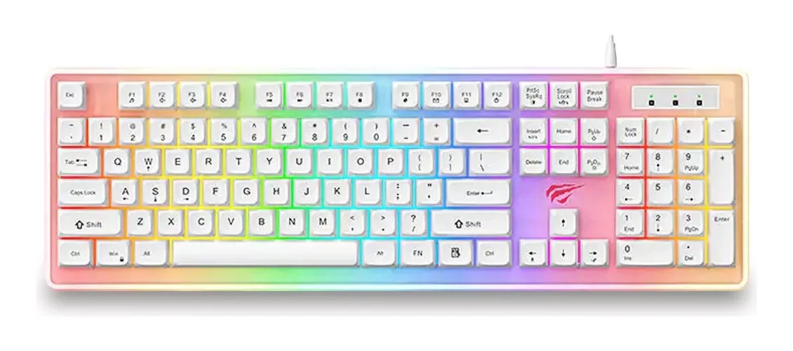 Teclado Gamer com Fio Qwerty Havit Kb-876l Led Rgb Cor Branco - 1