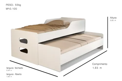 Cama Solteiro Elis Branco - Com Auxiliar 100% Mdf - Basoto - 3