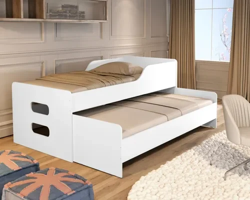 Cama Solteiro Elis Branco - Com Auxiliar 100% Mdf - Basoto