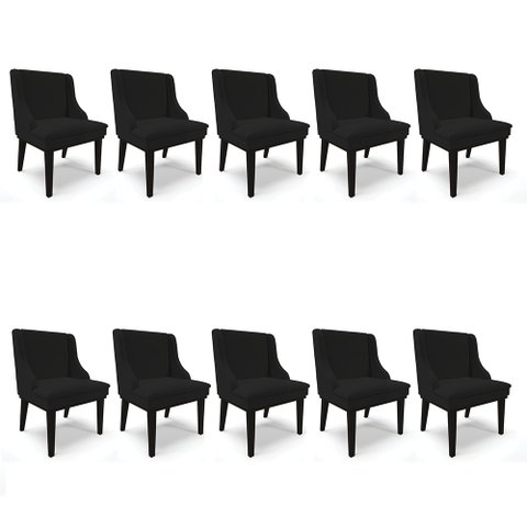 Kit 10 Cadeiras de Jantar Liz Linho Base Fixa Madeira Preto - D’Rossi - A79 Preto