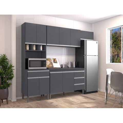 Cozinha Completa Modulada Andreia 240 Cm 5 Peças - Cinza - Ajl Móveis