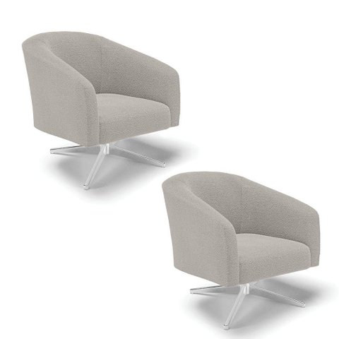Cadeira Sala de Jantar Giratória Cromada Kit 2 Stella Bouclê D03 - D\'rossi Cor Cinza