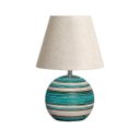 Ver imagem 1 de Abajur Pequeno para Quarto de Mesa Bola Azul e Palha com Cúpula 38x23 Cm