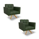 Ver imagem 2 de Poltrona Sala Decorativa Kit 2 Elisa Giratória Castanho Ma30 Sintético Pu Verde D03 - D’Rossi