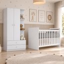 Ver imagem 1 de Jogo de Quarto Infantil Labirinto com Guarda Roupa e Berço 2 Portas 2 Gavetas MDP-MDF Branco