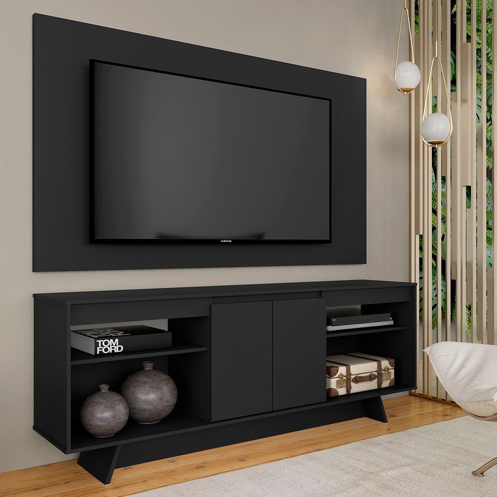 Rack com Painel Tulum 1,60m 55 Polegadas Preto - Móveis Arapongas Preto ...