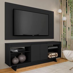 Rack com Painel Tulum 1,60m 55 Polegadas Preto - Móveis Arapongas Preto Fosco - 2