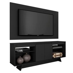 Rack com Painel Tulum 1,60m 55 Polegadas Preto - Móveis Arapongas Preto Fosco - 1