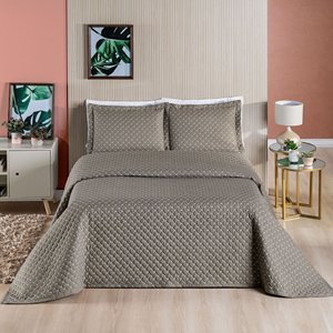 Kit Cobre Leito Colcha Vênus Casal Dupla Face Micropercal 200 Fios Liso 3 Peças - Cáqui Camafeu Casa