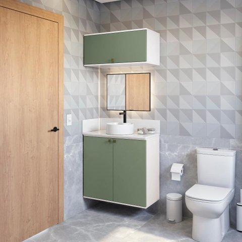 Conjunto para Banheiro com Basculante Kappesberg Celeste 2 Peças Branco/verde 80cm