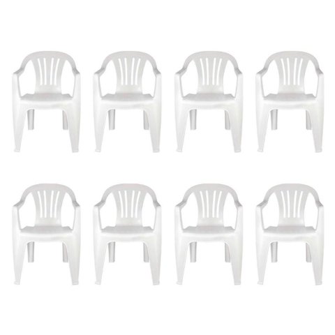 Kit 8 Cadeiras Poltrona Plástica Empilhavel Reforçada Branca 182kg Mor