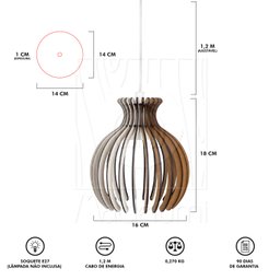 Pendente Luminária Desmontada Nacar Madeira Mdf 3 Unidades Cor:branco - 8