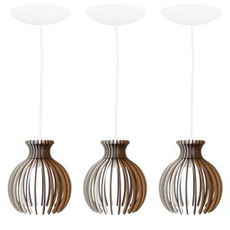 Pendente Luminária Desmontada Nacar Madeira Mdf 3 Unidades Cor:branco - 1