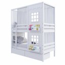 Ver imagem 2 de Beliche Casinha Reta com 02 Janelas 02 Gavetas e Cortina Madeira Maciça Branco Housin
