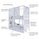 Ver imagem 3 de Beliche Casinha Reta com 02 Janelas 02 Gavetas e Cortina Madeira Maciça Branco Housin
