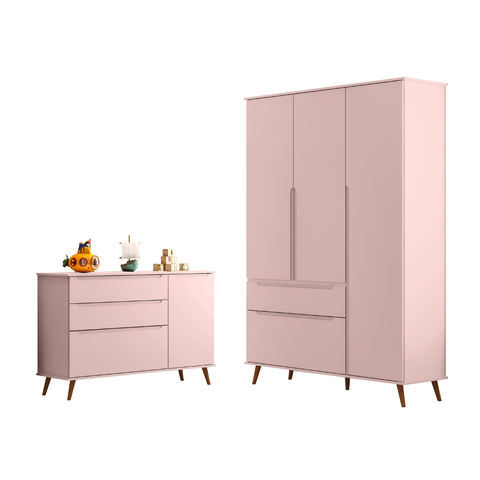Conjunto Infantil Comoda e Guarda Roupa Mdf Rosê