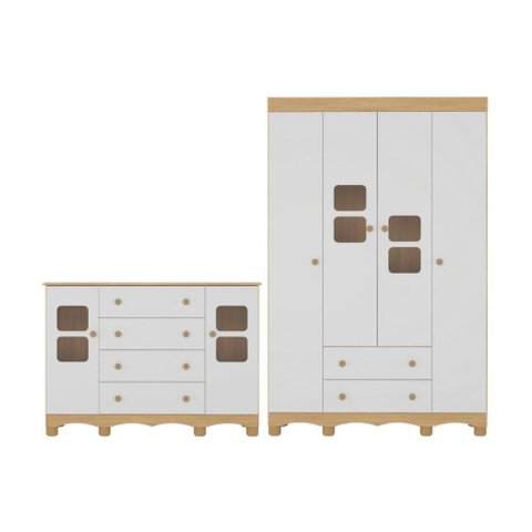 Quarto de Bebê Completo com Guarda-roupas 4 Portas e Cômoda Luna Multimóveis Mp4797 Madeirado/
