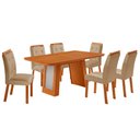 Ver imagem 2 de Mesa de Jantar Carolina 180cm Tp MDF Laminado Canto Copo Base Detalhe Off White com 6 Cadeiras Carol