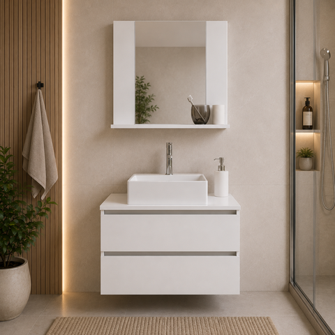 Conjunto para Banheiro com Gabinete Cuba e Espelheira 60cm BN3624 Branco - Tecno Mobili