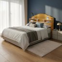 Ver imagem 3 de Cabeceira Box Casal Evelyn 140cm com Nicho e Prateleiras Organizador para Quarto:Naturale/Off White