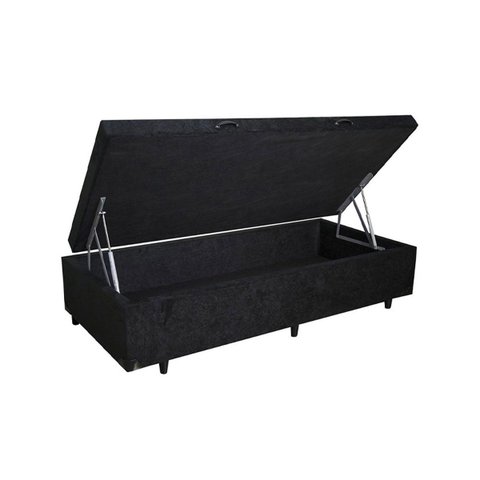 Box Bau Blindado Suede- Solteiro 88x198x38 - Novo:preto