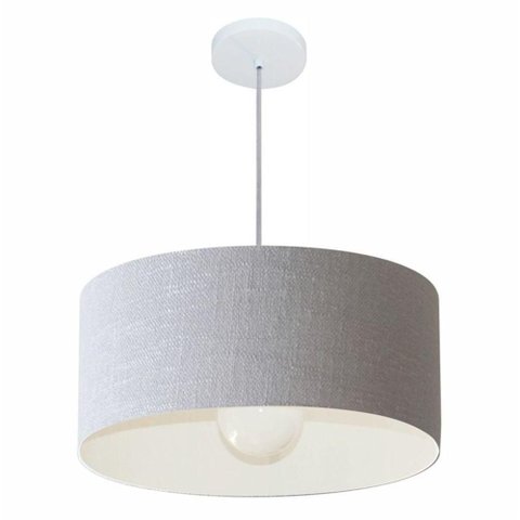 Lustre Pendente Cilíndrico Md-4052 Cúpula em Tecido 50x21cm Rustico Cinza - Bivolt