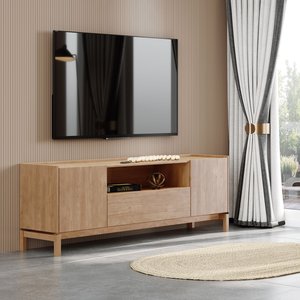 Rack para Tv 50 Polegadas 100% Madeira Maciça 2 Portas 1 Gaveta com Nicho Barcelona