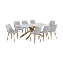 Ver imagem 3 de Conjunto Mesa de Jantar Lara 180cm Cerâmica Base Aço Carbono Bronze com 8 Cadeiras em Linho Cinza