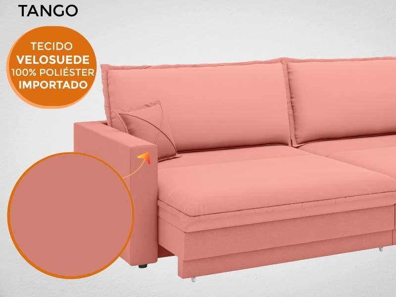 Sofá Tango 1,80M Sem Caixa, Retrátil e Reclinável Velosuede Rose - Netsofás - 6