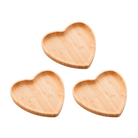 Jogo de Travessas de Bambu Petisqueira Coração Heart 12x12cm 3 Peças - Lyor