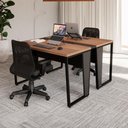 Ver imagem 1 de Mesa Escrivaninha Dupla 30mm Pés Metal com Régua para Tomadas F5 Office Cor:Nogal com Preto