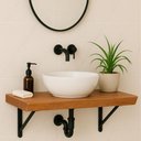 Ver imagem 6 de Bancada de Banheiro Rústica 60x43x6cm Madeira Eucalipto Aparador Cuba Lavabo