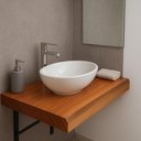Ver imagem 4 de Bancada de Banheiro Rústica 60x43x6cm Madeira Eucalipto Aparador Cuba Lavabo